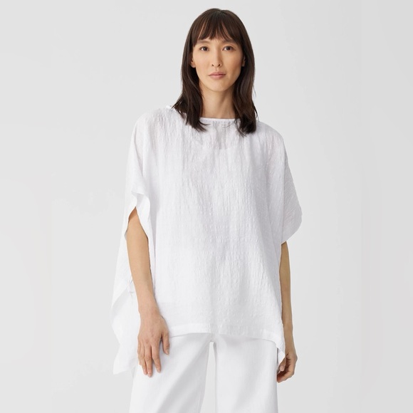 NWOT Eileen Fisher Linen Cotton Sheer Check Poncho Size S/M - Picture 1 of 12